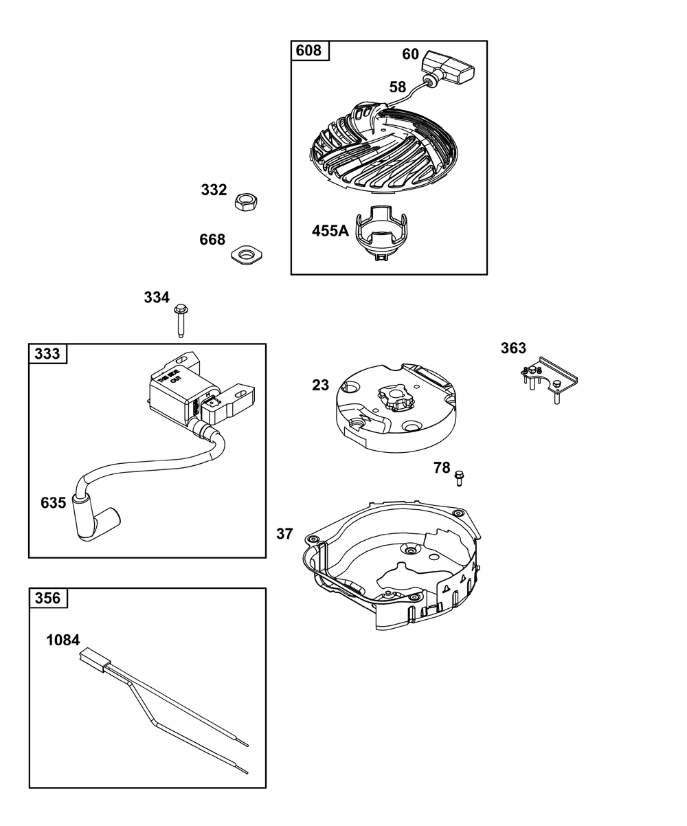 Flywheel, Ignition, And Starter Group Diagram and Parts List for 09P702-0182-H5 020000 - 09Z999 Briggs and Stratton Engine